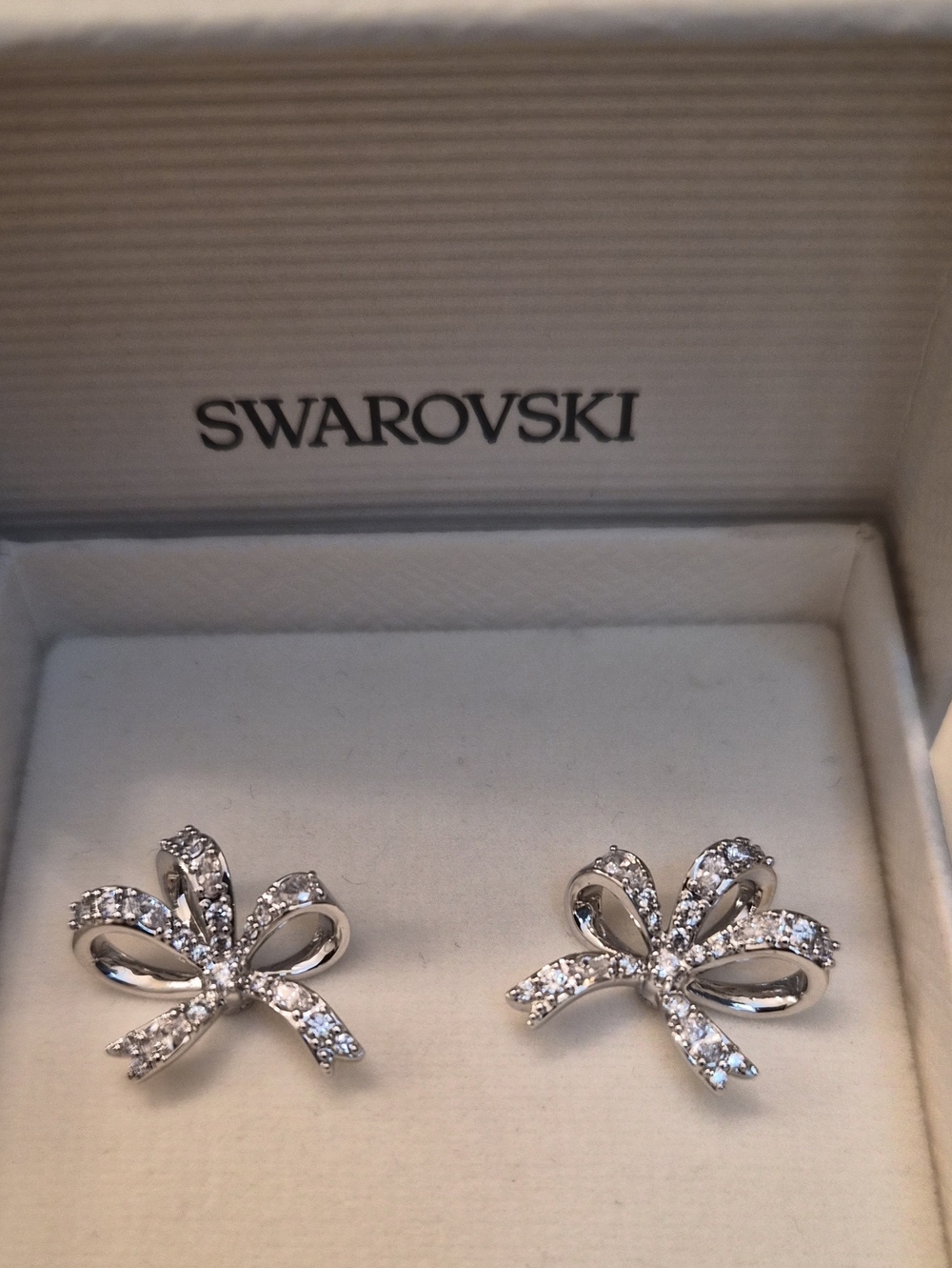 Swarovski Silver Crystal Bow Stud Earrings